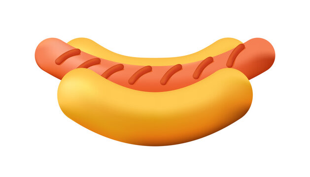 3d Hot Dog Icon Isolated on White Background. Vector Illustration.