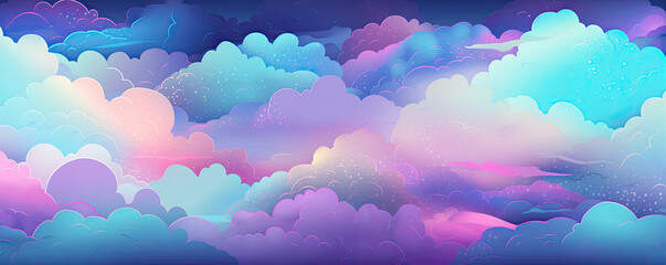 Fototapeta na wymiar Animation neon blue purple clouds. Cartoon sky