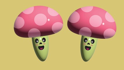 The illustration of mushroom 3D. it is suitable for food icon, sign or symbol.