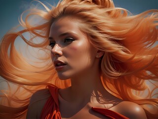Fototapeta premium portrait of a woman with flying hair