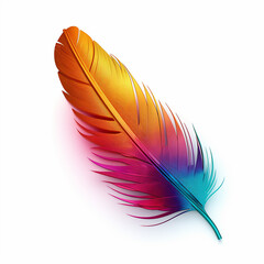 Vibrant Colorful single bird feathers on a white background