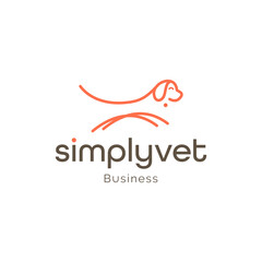 Outline dog illustration, puppy cute silhouette vector logo design for veterinary hospital.