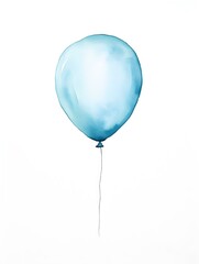 Sky Blue Balloon on a white Background. Watercolor Template for a Birthday or Greeting Card