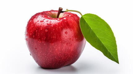 Red apple with green Leaf