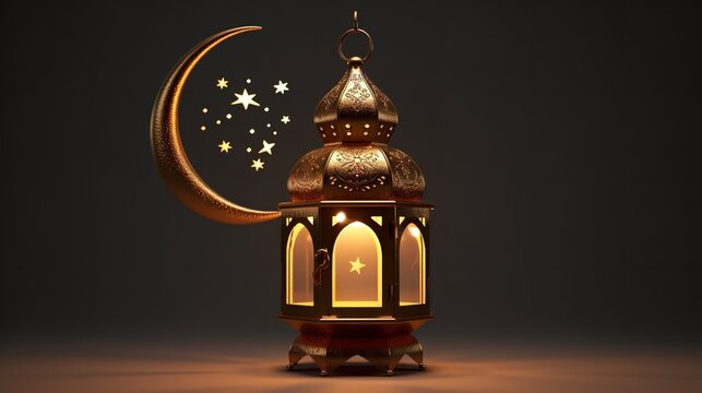 Golden moon and Islamic latern cutout
