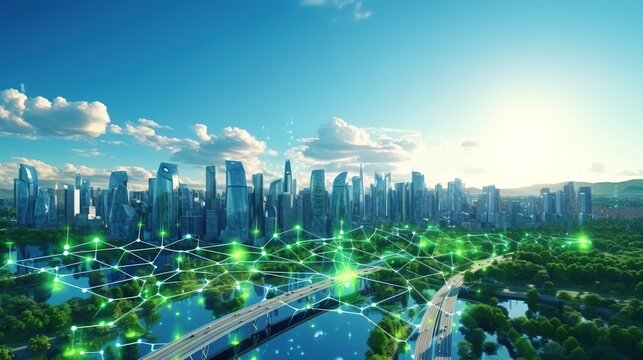 Smart Green City Concept. Network Connection, Sustainable, Modern, Network Connection, Futuristic
