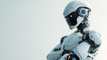 Robot arm crossed, Humanoid robot standing on white  background. Generated AI.
