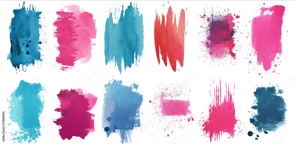Aufkleber set of vector paint brush stroke, ink splatter and artistic design elements