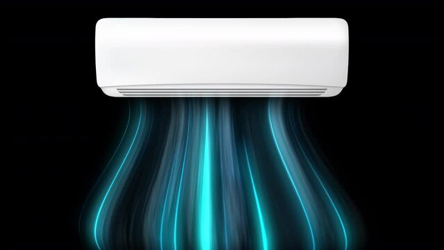 Cold air flow from air conditioner effect. Isolated air light effect with blue rays. Blue wind waves fresh cold air blowing effect