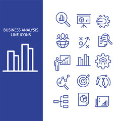 set of business analysis line vector icon