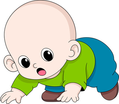 illustration of kids activity image, a cute bald baby boy is practicing crawling