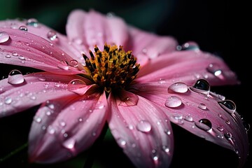 Pink Flower with Dewdrops Close-Up