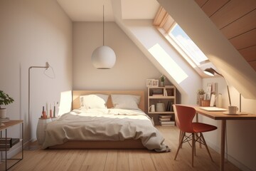Fototapeta premium Cozy Attic Bedroom Interior