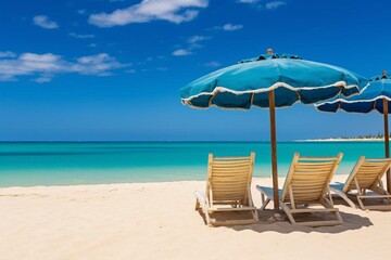 Stunning scenery of sandy beach and turquoise lagoon in Djerba, a Tunisian island. Generative AI