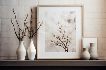 Framed Blossom Artwork and Ceramic Vases