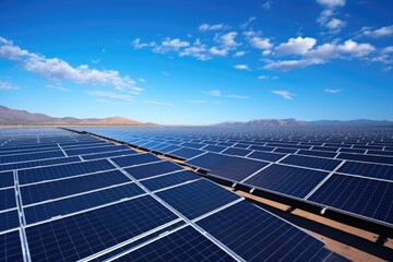 Expansive Solar Panels under Blue Sky
