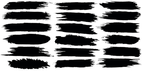 Big collection of black paint brush stroke, ink brush, grungy, brushes, lines, frames, splash or splatter and artistic background. Dirty ink stroke brushes bundle watercolor texture freehand drawing.
