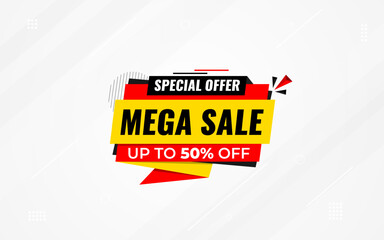 Mega sale banner discount background template abstract vector. Special offer promo design. Mega sale banner template design for web or social media, Sale special offer.