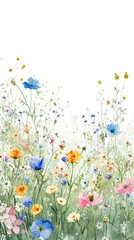 Pastel Watercolor Wildflower Field. Soft pastel wildflowers in a watercolor field illustration.