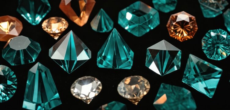  a bunch of different colored diamonds on a black surface with one diamond in the middle of the picture and one diamond in the middle of the picture in the middle of the picture.