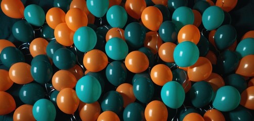 Fototapeta na wymiar a bunch of balloons that are green, orange, and blue in the shape of a number of balls in the shape of a number of a number of two.