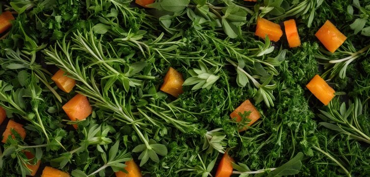  carrots, parsley, and parsley on a bed of green leafy greens on a bed of leafy greens on a bed of leafy greens.