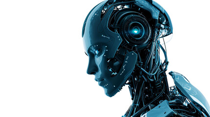 Side Profile of Futuristic Humanoid Robot in Blue and Black Design background wallpaper