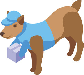 Dog costume courier icon isometric vector. Furry puppy. Celebration charming