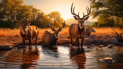 Fotobehang deer in the water © Viktor