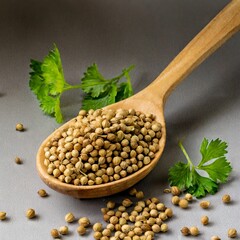 Close up of dried coriander seeds