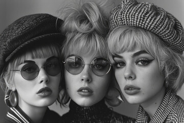 Obraz premium Vintage Inspired Fashion Trio of Young Women in Monochrome