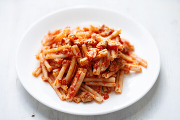 italian sausage cavatelli pasta in tomato sauce