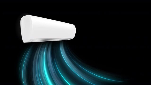 Cold air flow from air conditioner effect. Isolated air light effect with blue rays. Blue wind waves fresh cold air blowing effect