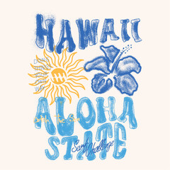 summer beach graphic prints for Hawaii aloha slogan with tropical flowers for spray effects graffiti print vibes, slogan print with inspirational text for graphic tee t shirt or sweatshirt - Vector © sumonsharif