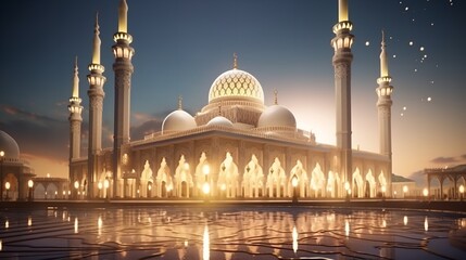 Obraz premium Illustration amazing architecture design of a mosque on ramadan