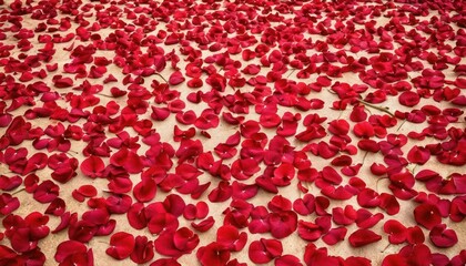  a bunch of red petals laying on top of a sheet of paper on top of a sheet of paper on top of a sheet of paper on top of paper.