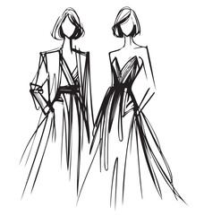 Girls in dress illustration. Fashion sketch