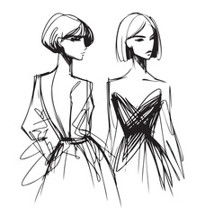 Girls with short hair illustration. Fashion sketch