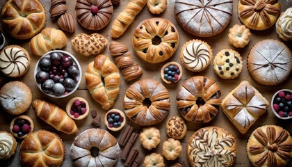  a table topped with lots of pastries next to a bowl of berries and a bowl of berries on top of a pan of pastries next to other pastries.