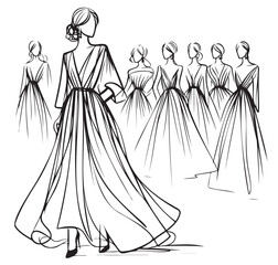 Girls in dress illustration. Fashion sketch