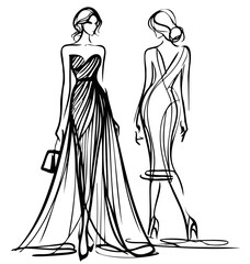 Girls in dress illustration. Fashion sketch