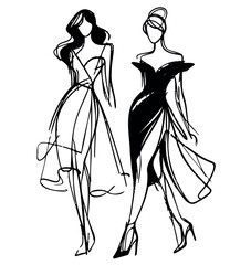 Girls in dress illustration. Fashion sketch