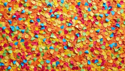 Fototapeta na wymiar a close up of a multicolored wall with confetti in the middle of the wall and the colors of the confetti in the wall are orange, blue, yellow, red, green, yellow, red, orange, and pink, and yellow.