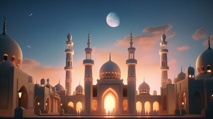 Illustration of  crescent islamic with fabulous mosque