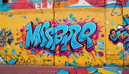  a wall covered in lots of graffiti next to a fire hydrant with a fire hydrant in the middle of the wall with the word msp???????????????????????????.
