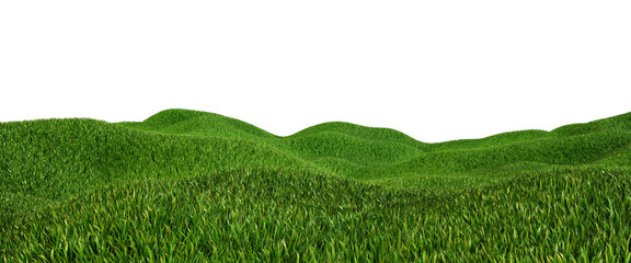Stylized grassy hills on transparent background. 3D rendering