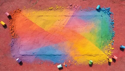  a group of crayons on the ground with a rainbow colored crayons in the middle of the ground and a rainbow colored crayons in the middle of the ground.