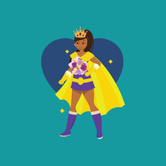 Business woman with big shadow superhero. Super manager leader in business. Concept of success, quality of leadership, trust, emancipation.