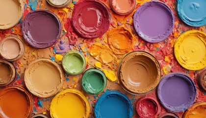  a close up of a bunch of paint with different colors of paint on the paintbrushes and the colors of the paint in the paint are different shades of the same color.