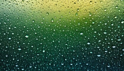  drops of water on a window with a green and yellow stripe in the middle of the window and a green and yellow stripe in the middle of the window and bottom of the window.